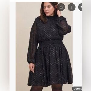 Torrid Black Metallic Dotted Smocked Dress - Size 2